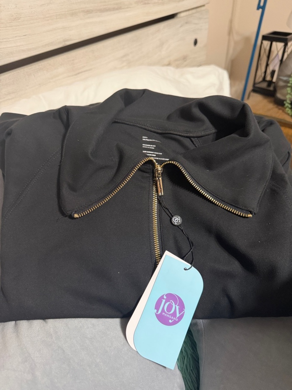 JoyLab Black Quarter-Zip Pullover with Gold Hardware pants included